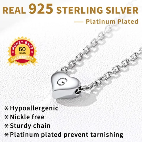 Vista 5 de ChicSilver Collares de plata de ley 925 con inicial de corazón para mujeres y niñas, delicado collar con dije de corazón personalizado con letra