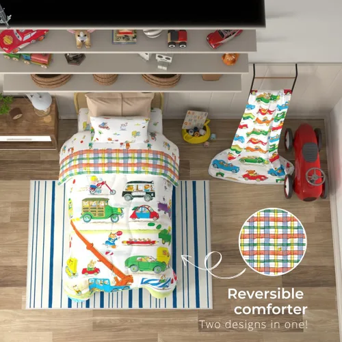 Vista 6 de Richard Scarry's Busy World Book - Ropa de cama para niños, edredón de microfibra súper suave reversible, Individual/Matrimonial