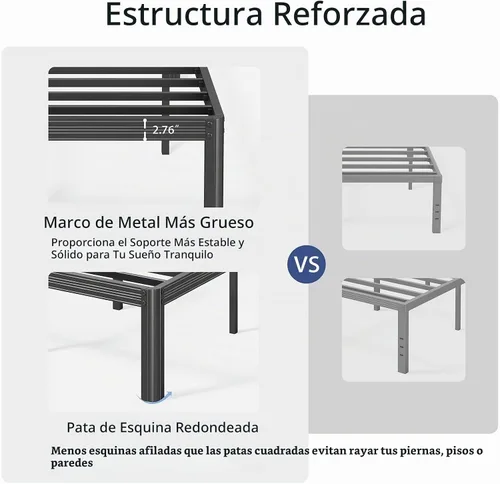 Vista 5 de ZIYOO Marco de cama de plataforma de metal individual de 18 pulgadas con cabecero, base de cama de listones de acero resistente de 1000 libras
