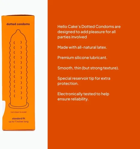 Vista 6 de Hello Cake - Preservativos punteados, condones de látex lubricado de silicona prémium con textura estimulante para hombres, sin BPA, sin fragancia