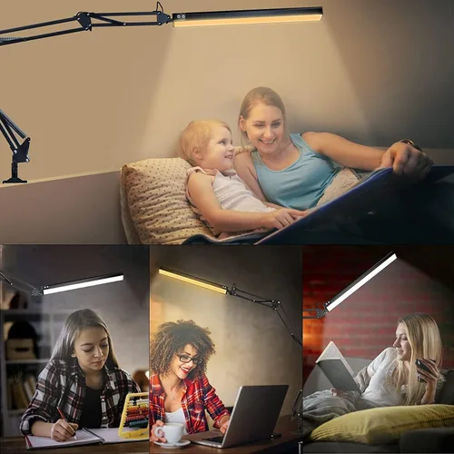 Vista 7 de NOEVSBIG Lámpara de escritorio LED con abrazadera, lámpara de escritorio de 2 en 1 con base, lámpara de escritorio de arquitecto con brazo oscilante