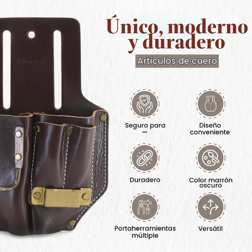 Vista 4 de Style N Craft Alicates de 4 bolsillos, martillo, lápices y soporte para cinta, bolsa de herramientas de cuero de grano completo, soporte