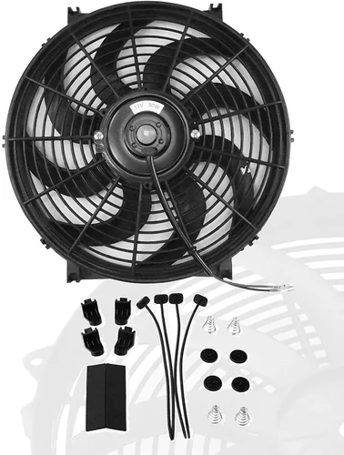 Vista 3 de suntonmoto Paquete de 2 radiadores eléctricos universales negros para ventilador delgado de empuje/tracción de 12 V + kit de montaje