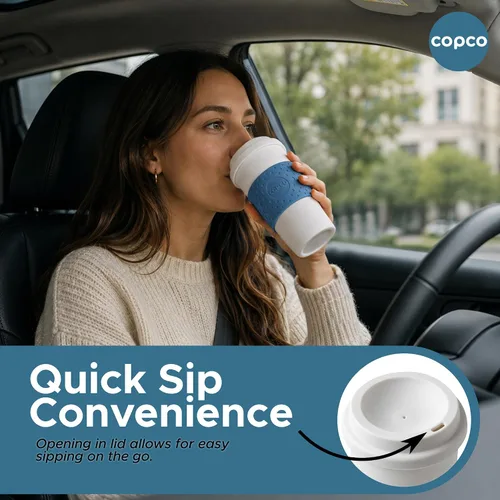 Vista 6 de Copco Acadia - Tazas de viaje con tapas, 16 onzas, color azul, juego de 2