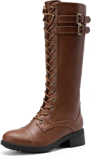 Vista 11 de DREAM PAIRS - Botas de montar de caña alta con acabado de poliuretano para mujer negro (Georgia-Black)