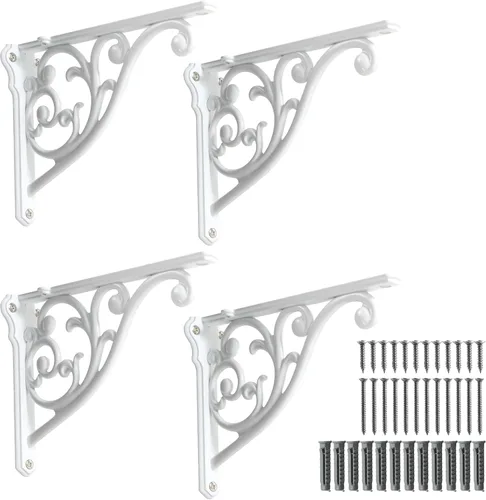 Vista 51 de Soportes de estante de 4 pulgadas, paquete de 4 soportes de pared de latón antiguo de alta resistencia, estantes decorativos de cocina victoriana