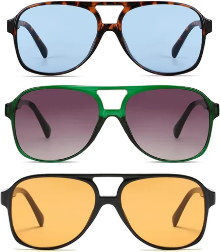 Vista 33 de Freckles Mark Lentes de sol clásicos estilo retro de los años 70 para mujeres y hombres, montura estilo aviador, cuadrada, grande y de moda
