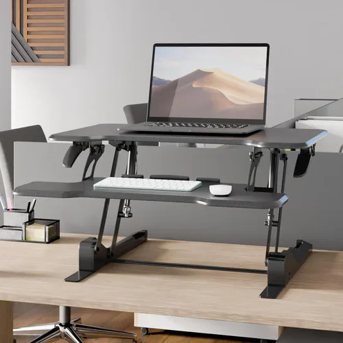 Vista 2 de Mount-It! Convertidor de escritorio de pie ajustable en altura, elevador compacto de escritorio de mesa de 30 pulgadas de ancho con resorte de gas