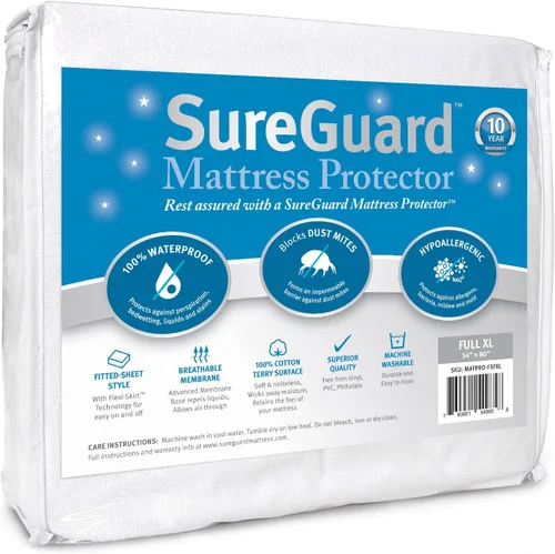 Vista 7 de Protector de colchón de SureGuard, 100% impermeable, hipoalergénico, de algodón de primera calidad, gemelo, Blanco