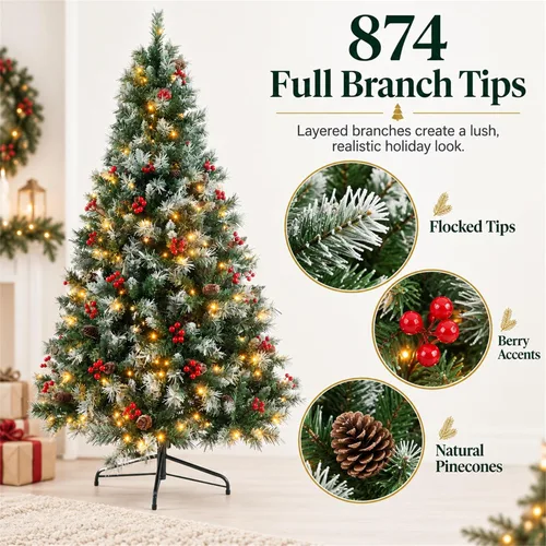 Vista 2 de Árbol de Navidad artificial con luces de 6 pies, abeto preiluminado Verde