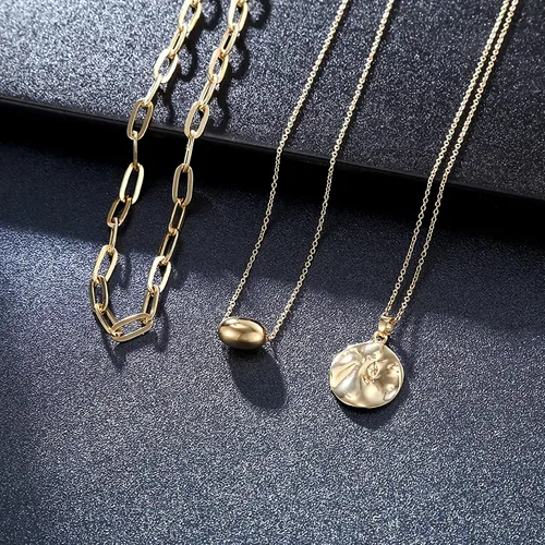 Vista 4 de Jewlure Collar chapado en oro de 18 quilates, collar con colgante en capas de moda, regalo para mujeres y niñas, chapado en oro, No es una piedra