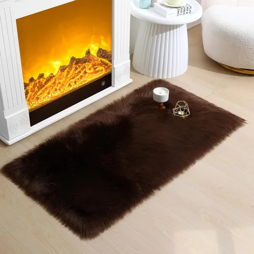 Vista 16 de Alfombra de piel sintética de 2 x 6 pies, color beige, lavable a máquina, súper suave, esponjosa, alfombra de piel de oveja mullida para dormitorio