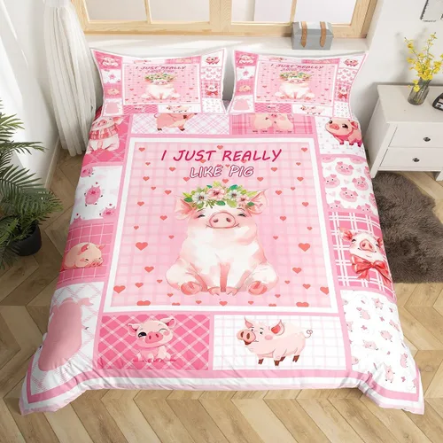 Vista 19 de Juego de funda de edredón de dibujos animados con lazo, tamaño individual, juego de ropa de cama a cuadros geométricos coloridos, decoración
