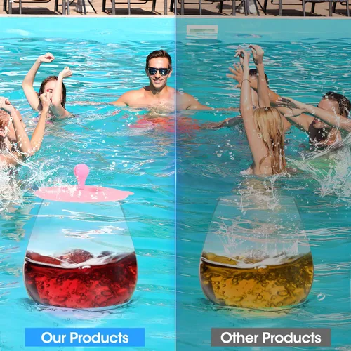 Vista 5 de Copas de vino flotantes para piscina con tapas de taza, juego de 2, copas de vino inastillables junto a la piscina, taza flotante, tina de piscina