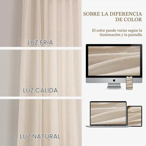 Vista 8 de Naturoom Cortinas de lino de 96 pulgadas de largo y 8 pies para sala de Crema Beige