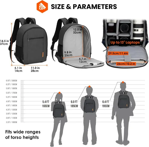 Vista 8 de TARION Mochila para cámara pequeña – Estuche profesional para fotografía DSLR con compartimento para laptop de 13 pulgadas y cubierta impermeable
