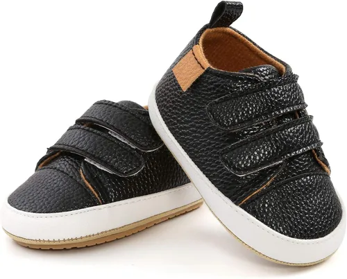 Vista 5 de Tenis de tobillo alto unisex para bebés, niños y niñas, suela de goma suave, zapatos de cuna para niños pequeños