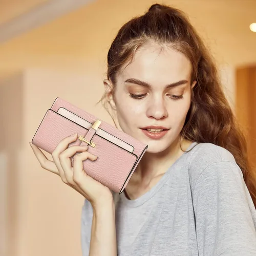 Vista 2 de CLUCI Cartera de cuero para mujer diseño delgado triple tarjetero para tarjetas de crédito Classic