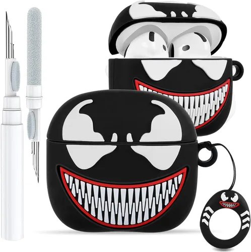 Vista 11 de Toyuma Funda para AirPods 4, diseño de dibujos animados kawaii, divertida funda de silicona suave 3D con llavero y kit de limpieza para mujeres