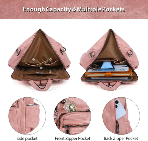 Vista 43 de Bolsos mochila monedero de piel sintética para mujer, bolsas con zíper, mochilas de hombro casuales