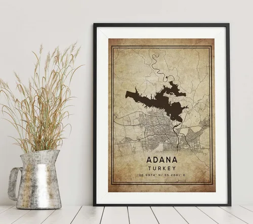 Vista 6 de Mapa de Adana, Turquía, Vintage Western (12x16)