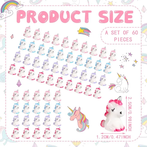 Vista 3 de Barydat 60 piezas de figuras miniatura de micro unicornio para jardín, casa de muñecas de unicornio, accesorios de jardín de hadas, paisaje