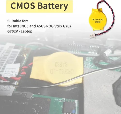 Vista 8 de EEMB Paquete de 10 baterías CMOS CR2032 de litio de 3 V con cables de cable y conector SHR para computadora portátil Intel NUC y ASUS ROG Strix G702