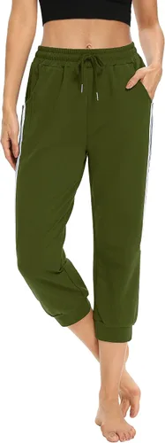 Vista 5 de KaiDi Pantalones capri para mujer, pantalones capri casuales con bolsillos, pantalones capri para yoga, pantalones de entrenamiento con cordón