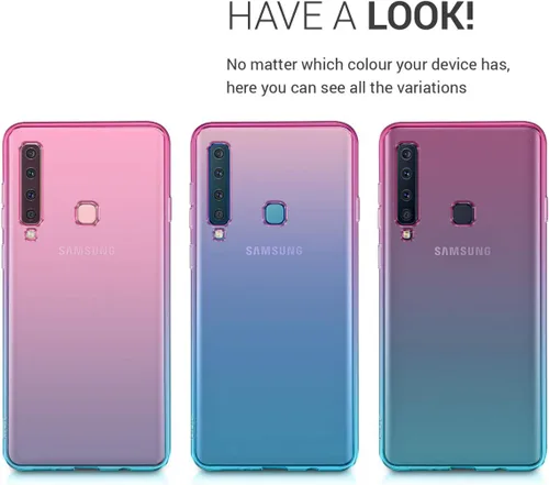 Vista 4 de kwmobile Funda compatible con Samsung Galaxy A9 (2018) - Funda transparente degradado para teléfono - Bicolor rosa oscuro/azul/transparente