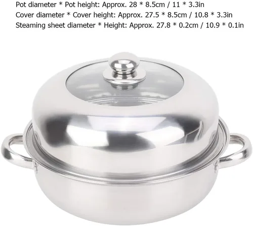 Vista 2 de Bollos de vapor Horno 28CM Acero inoxidable sola capa Stockpot Hotpot Vaporizador de alimentos Olla Utensilios de cocina Cocina doméstica