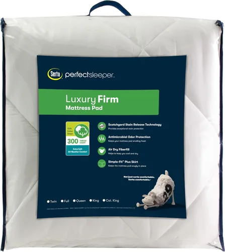 Vista 7 de Serta Luxury Firm - Protector de colchón acolchado 100% algodón con relleno de fibra de enfriamiento, individual, color blanco