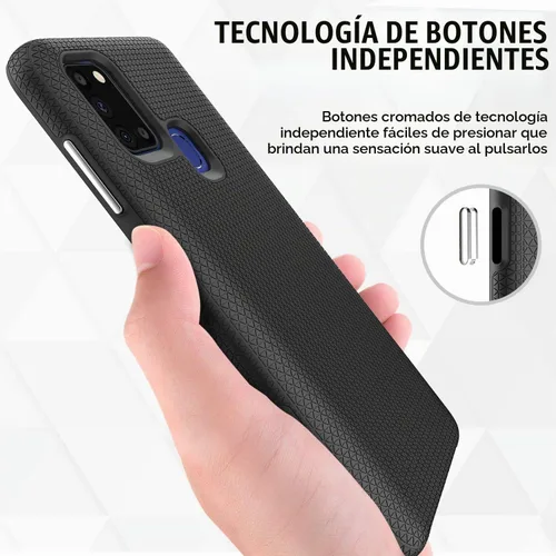 Vista 3 de Funda para Samsung Galaxy A21S, doble capa, agarre mejorado, arañazos, textura rígida, botón independiente (negro)