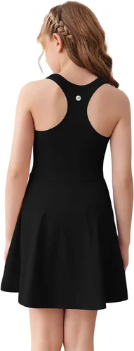 Vista 2 de Haloumoning Vestido de tenis sin mangas para niñas, vestido atlético de Negro