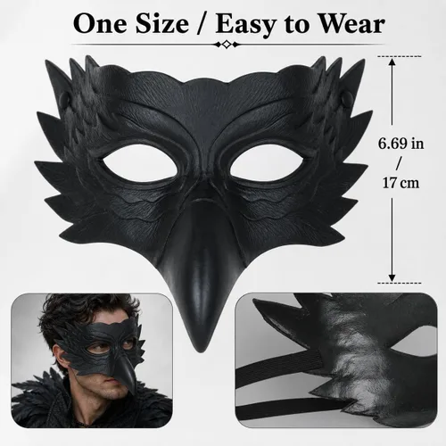 Vista 5 de Máscara de cuervo de águila, máscara de media cara con pico de pájaro negro