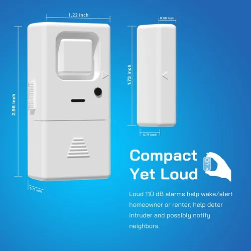 Vista 3 de Alarmas de puerta para seguridad del hogar, paquete de 4 sensores de alarma de ventana con campanilla ajustable Alarma de 110 dB, volumen