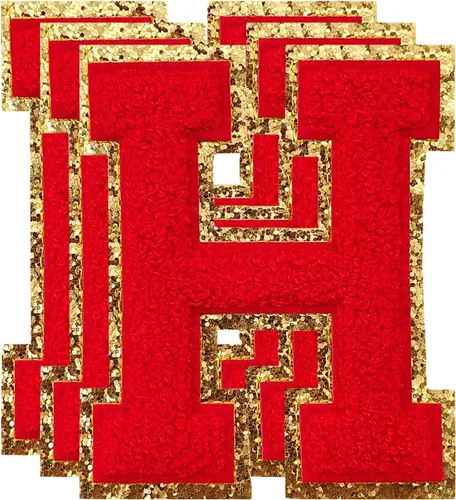 Vista 109 de 3 parches de letras de felpilla roja, parches de letras termo-adhesivas de 4-1/2" con brillantina para ropa, S