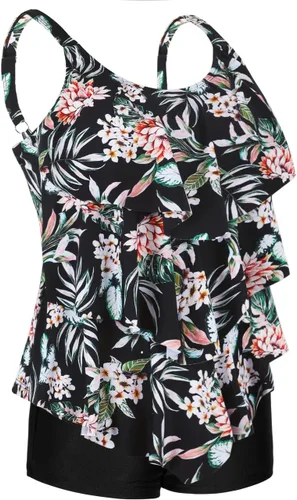 Vista 2 de Septangle - Traje de baño tankini de 2 piezas para mujer, diseño con volados y culotte
