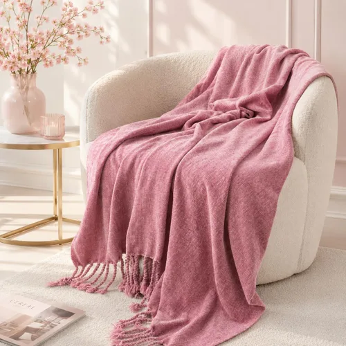 Vista 20 de BATTILO HOME Manta de Chenille Beige para Sofá, Manta Decorativa con Flecos Aterciopelados Color Caqui Tostado para Sofá Decoración del Hogar