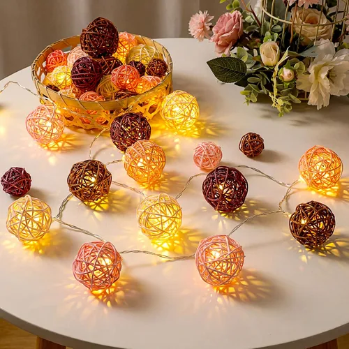 Vista 7 de Patelai 36 Piezas Bolas de Mimbre de Ratán Bolas Decorativas para Jarrón Centro de Mesa Cuencos Esferas de Relleno para Decoración del Hogar, 4 Boho