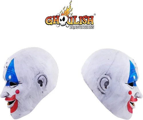 Vista 7 de Ghoulish Productions Máscara de payaso con pinzas máscara de látex de payaso con cabello rojo Máscara de payaso para adultos aterrador Máscara