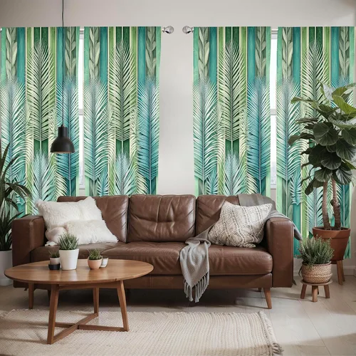 Vista 2 de Ambesonne Paquete de 2 cortinas otoñales para ventana, diseño otoñal con formas intrincadas en espiral y estampado de hojas voladoras, juego ligero