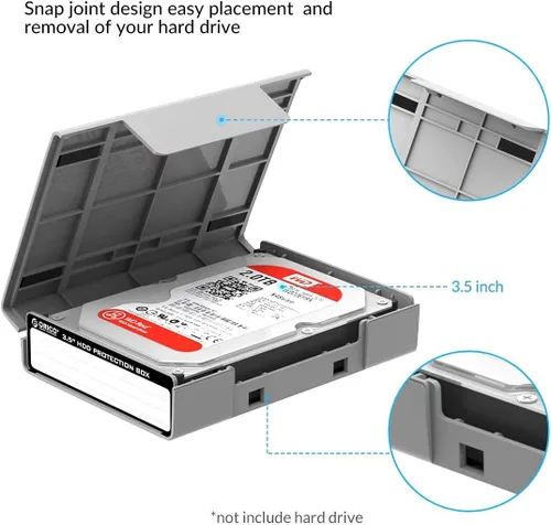 Vista 3 de ORICO PHP35 - Funda protectora para disco duro de 3.5 pulgadas con función antiestática, a prueba de golpes y polvo, estuche de almacenamiento