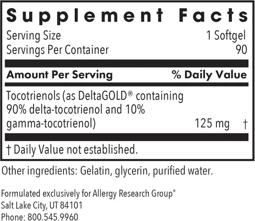 Vista 2 de Allergy Research Group - Delta-Fraction Tocotrienoles 125 mg - Vitamina E, Corazón/Cerebro - 90 cápsulas blandas