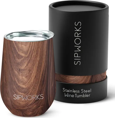 Vista 14 de Sipworks Vaso de vino con tapa, vaso de vino aislado de acero inoxidable de 12 onzas, portátil, resistente a derrames, sin tallo, copa de vino