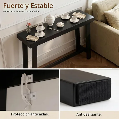 Vista 5 de 47" Console Table, Narrow Entryway Sofa Table, Behind Couch Table, Black Parte superior de 47.2 pulgadas de largo, soporte de 200 libras Negro