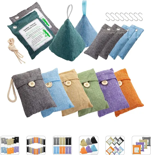 Vista 9 de Bolsas purificadoras de aire de carbón, paquete de 12 bolsas de carbón de bambú de 3.53 onzas, absorbentes de olores, para ambientadores de 12