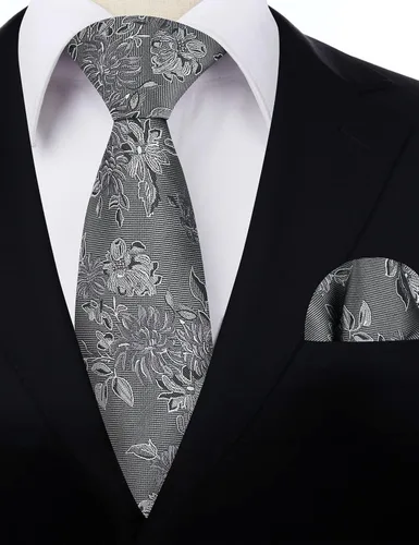 Vista 10 de Alizeal Mens 3.15inches Leaf Flower Pattern Tie with Floral Pocket Square Set