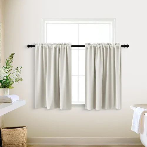 Vista 3 de Cortinas de café KOUFALL de 18 x 24 pulgadas para tratamientos de ventanas pequeñas, niveles de cortinas bohemias opacas para ventanas de RV y Beige