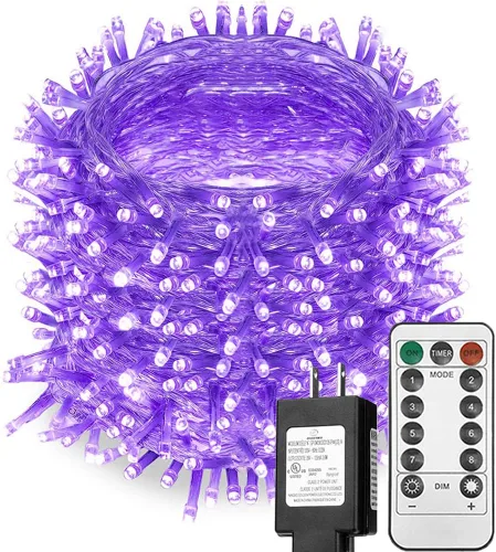 Vista 9 de Solhice Guirnalda de Luces de Luz Negra de 60 pies para Fiesta Fluorescente, 240 LEDs Luces Negras de Navidad Tipo Hadas con Control Remoto