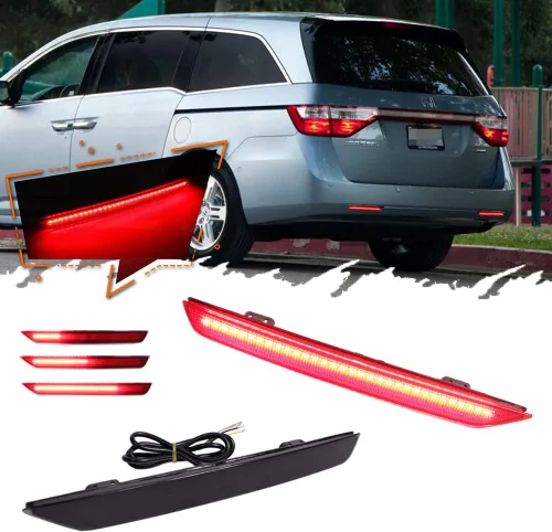 Vista 7 de 3 en 1 para 2011 2012 2013 2014 2015 2016 2017 Honda Odyssey, Reflector de parachoques trasero LED, Luces de freno, señal de giro, lente roja Luces